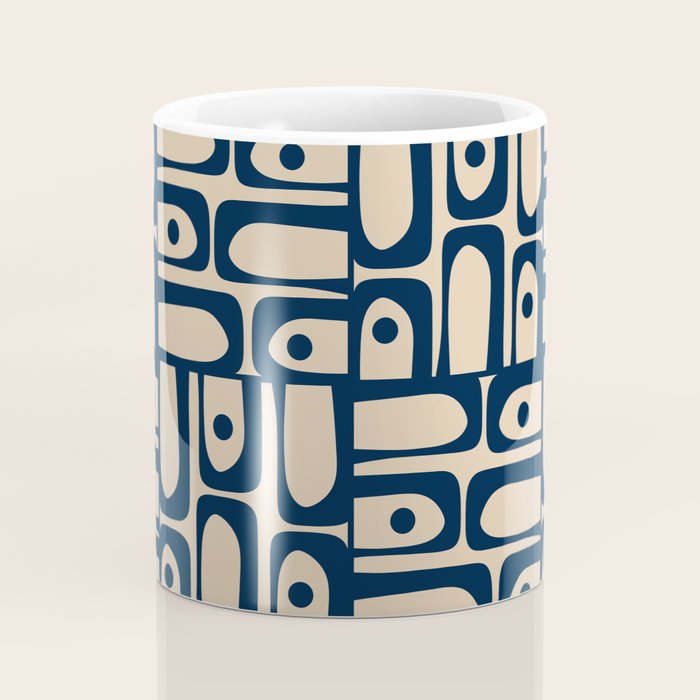 Mid Century Modern Piquet Abstract Multi Pattern in Mid Mod Navy Blue and Beige Coffee Mug Gallery Image 4