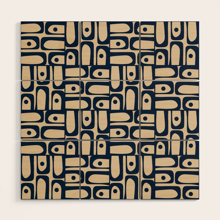 Mid Century Modern Piquet Abstract Multi Pattern in Mid Mod Navy Blue and Beige Wood Wall Art Gallery Image 1