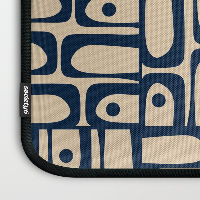 Mid Century Modern Piquet Abstract Multi Pattern in Mid Mod Navy Blue and Beige Laptop Sleeve Gallery Image 3