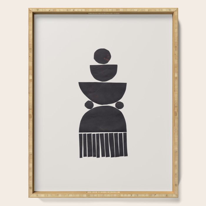 Black & White Minimalist Mid Century Paper collage Funky Black Ink Tribal Geometric by Ejaaz Haniff Serving Tray Gallery Image 1