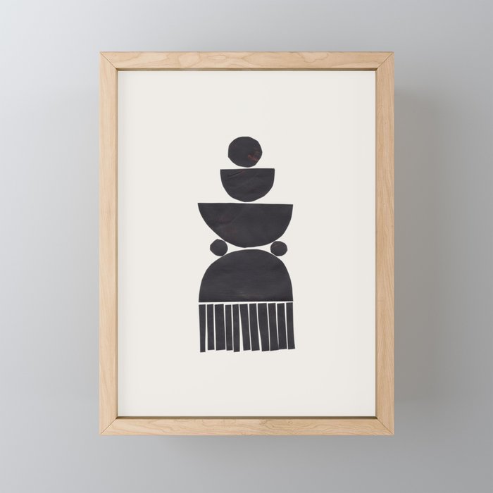 Black & White Minimalist Mid Century Paper collage Funky Black Ink Tribal Geometric by Ejaaz Haniff Mini Art Print Gallery Image 1