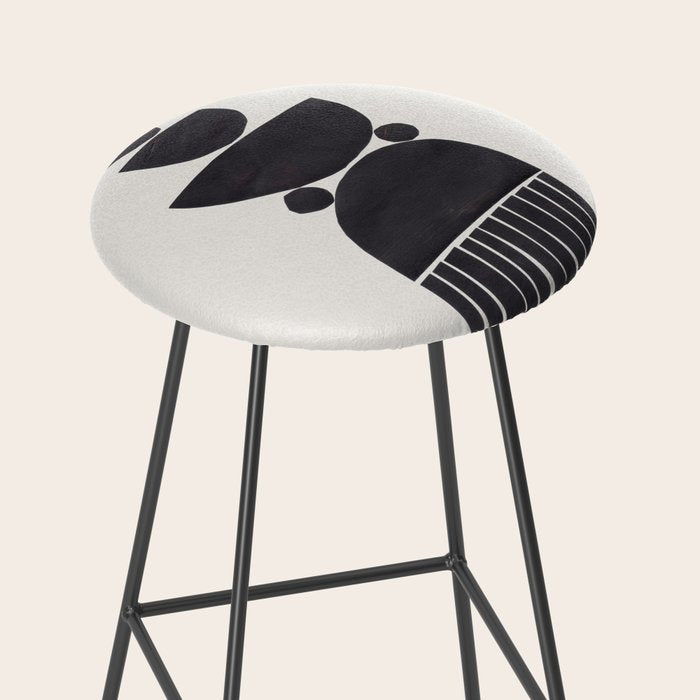 Black & White Minimalist Mid Century Paper collage Funky Black Ink Tribal Geometric by Ejaaz Haniff Stool Gallery Image 2