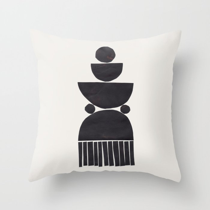 Black & White Minimalist Mid Century Paper collage Funky Black Ink Tribal Geometric by Ejaaz Haniff Throw Pillow Gallery Image 6