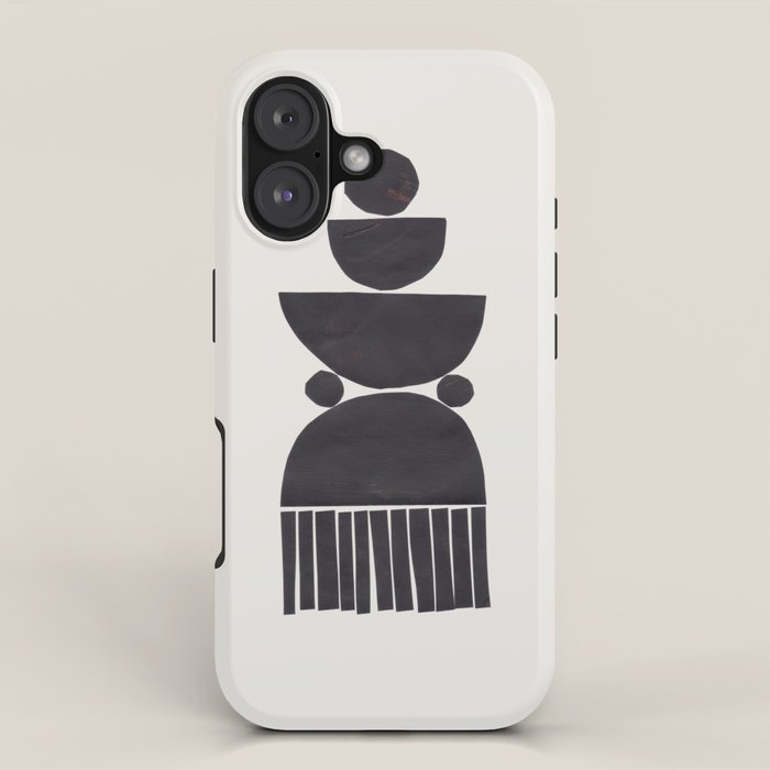 Black & White Minimalist Mid Century Paper collage Funky Black Ink Tribal Geometric by Ejaaz Haniff iPhone Case Gallery Image 1