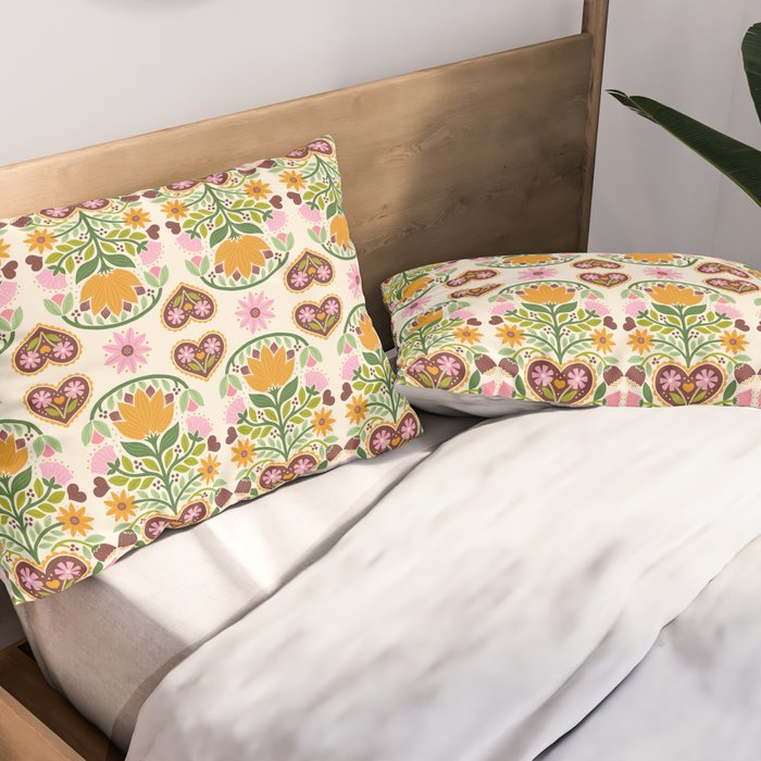 Let your Love Bloom Floral Folk Art Pillow Sham Gallery Image 2