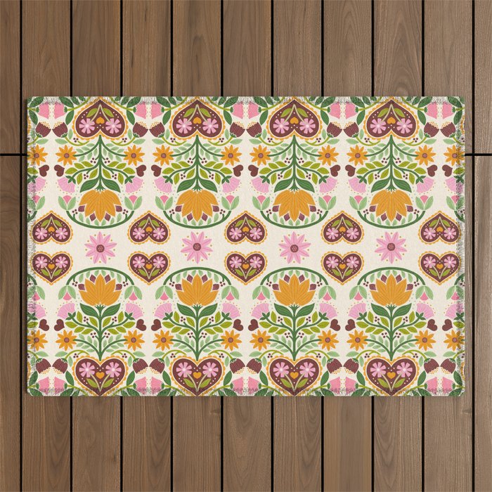 Let your Love Bloom Floral Folk Art Outdoor Rug Gallery Image 1