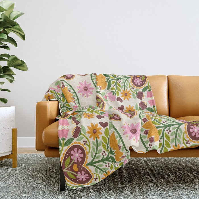 Let your Love Bloom Floral Folk Art Throw Blanket Gallery Image 2