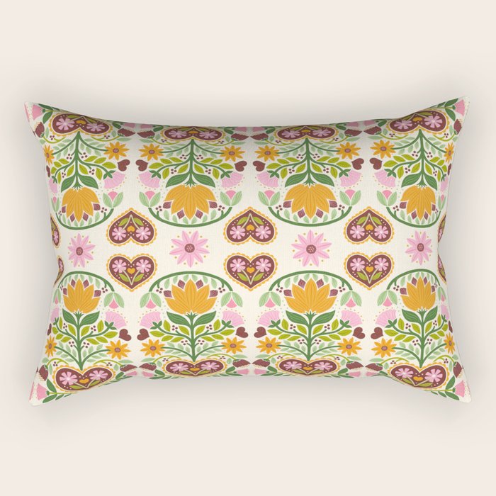 Let your Love Bloom Floral Folk Art Rectangular Pillow Gallery Image 1