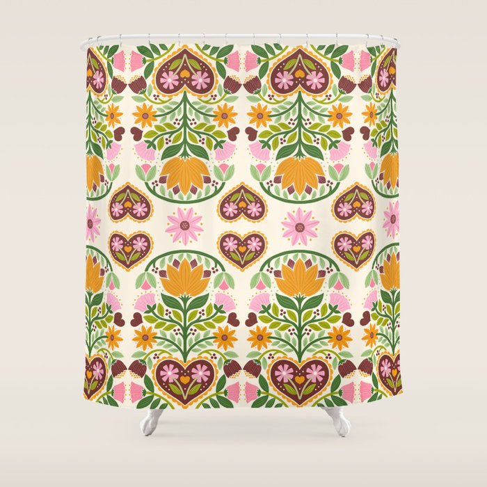 Let your Love Bloom Floral Folk Art Shower Curtain Gallery Image 1