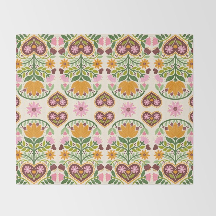 Let your Love Bloom Floral Folk Art Throw Blanket Gallery Image 2