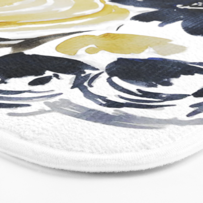 Navy and Yellow Loose Watercolor Floral Bouquet Bath Mat Gallery Image 3