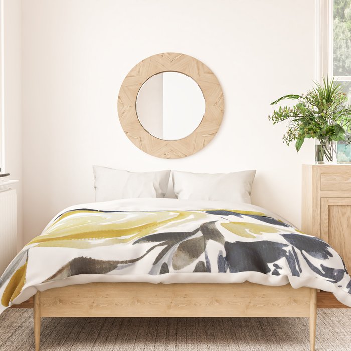 Navy and Yellow Loose Watercolor Floral Bouquet Duvet Cover Gallery Image 3