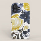 Navy and Yellow Loose Watercolor Floral Bouquet iPhone Case Gallery Image 1