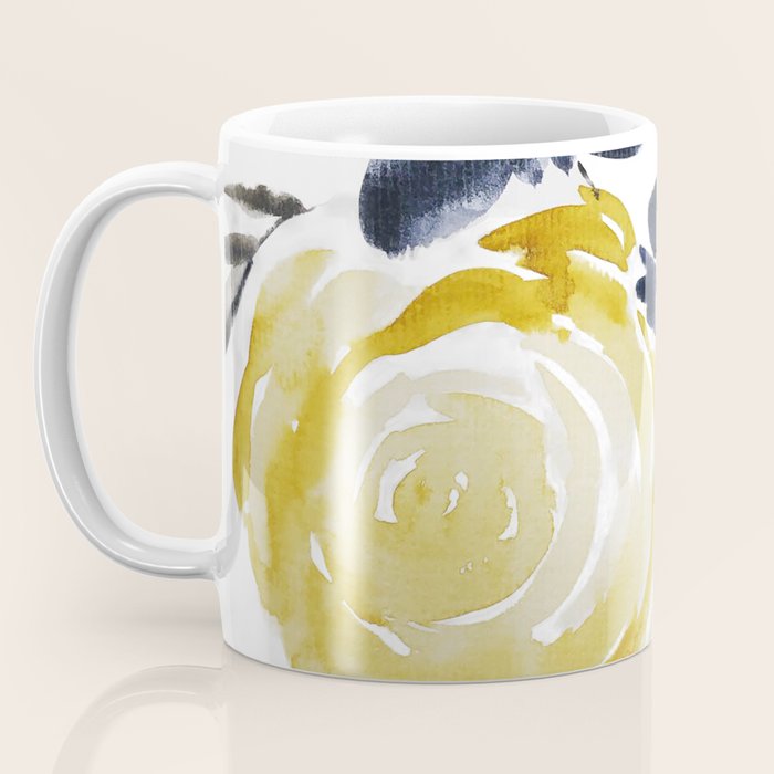 Navy and Yellow Loose Watercolor Floral Bouquet Coffee Mug Gallery Image 3