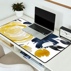 Navy and Yellow Loose Watercolor Floral Bouquet Desk Mat Gallery Image 2