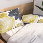Navy and Yellow Loose Watercolor Floral Bouquet Pillow Sham Gallery Image 2