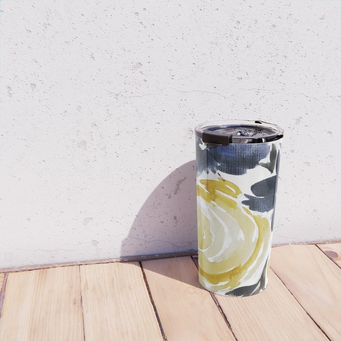 Navy and Yellow Loose Watercolor Floral Bouquet Travel Mug Gallery Image 4