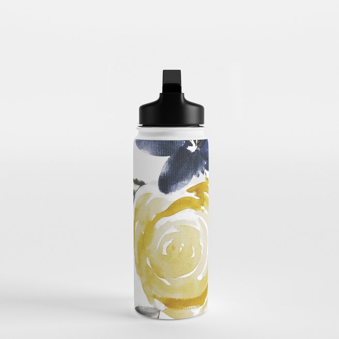 Navy and Yellow Loose Watercolor Floral Bouquet Water Bottle Gallery Image 3