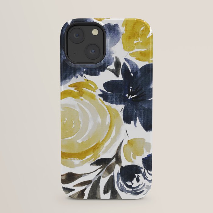 Navy and Yellow Loose Watercolor Floral Bouquet iPhone Case Gallery Image 21