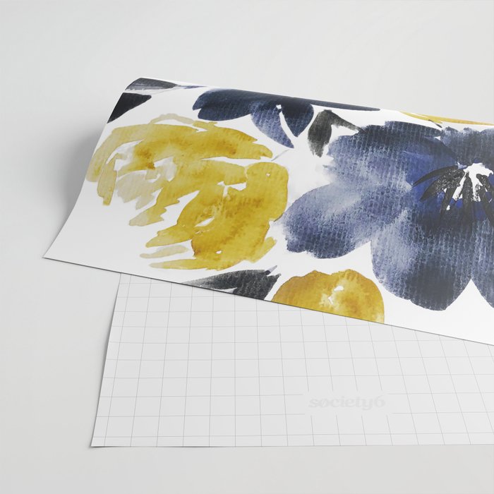 Navy and Yellow Loose Watercolor Floral Bouquet Wrapping Paper Gallery Image 2