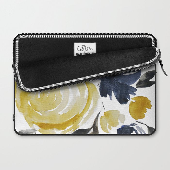Navy and Yellow Loose Watercolor Floral Bouquet Laptop Sleeve Gallery Image 2