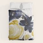 Navy and Yellow Loose Watercolor Floral Bouquet Comforter Gallery Image 6