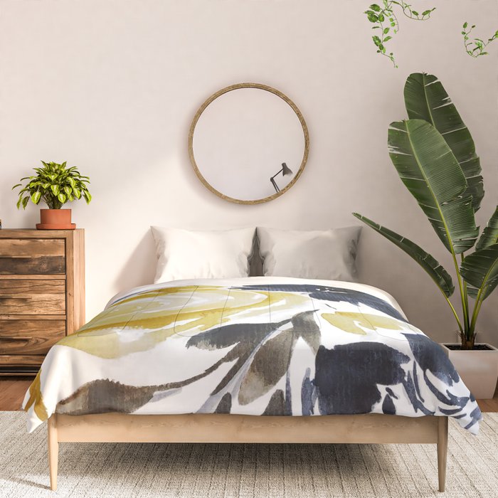 Navy and Yellow Loose Watercolor Floral Bouquet Comforter Gallery Image 3