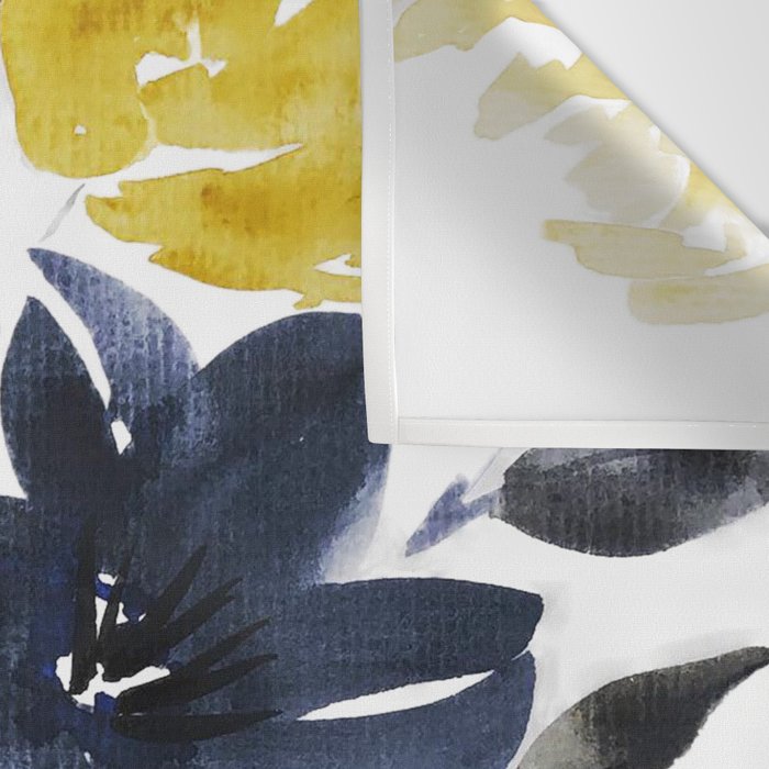 Navy and Yellow Loose Watercolor Floral Bouquet Wall Tapestry Gallery Image 3