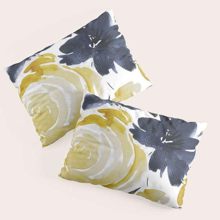 Navy and Yellow Loose Watercolor Floral Bouquet Pillow Sham Gallery Image 1