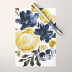 Navy and Yellow Loose Watercolor Floral Bouquet Wrapping Paper Gallery Image 1