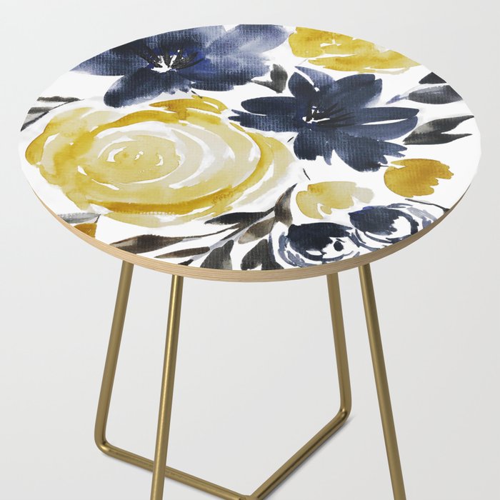 Navy and Yellow Loose Watercolor Floral Bouquet Side Table Gallery Image 2