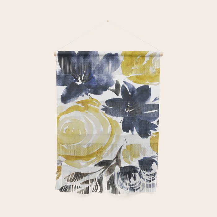 Navy and Yellow Loose Watercolor Floral Bouquet Wall Hanging Gallery Image 1