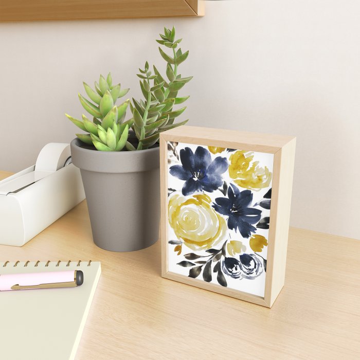 Navy and Yellow Loose Watercolor Floral Bouquet Mini Art Print Gallery Image 2