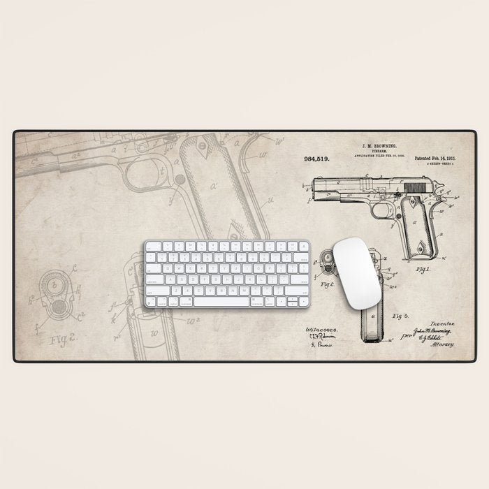 Colt Pistol Patent - Browning 1911 Colt Art - Antique Desk Mat Gallery Image 1