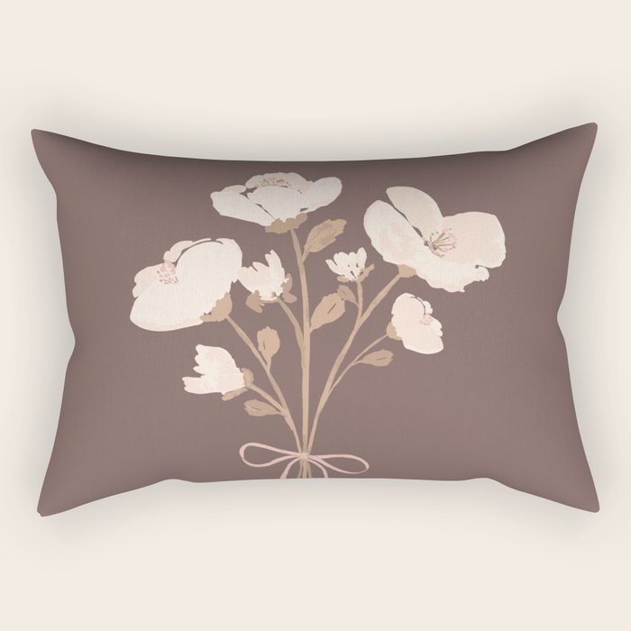 Delicate bouquet of flowers with bow - Peach and mocha copper Rectangular Pillow Gallery Image 1