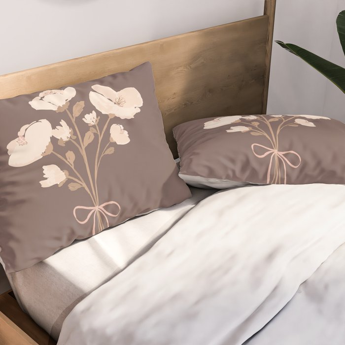 Delicate bouquet of flowers with bow - Peach and mocha copper Pillow Sham Gallery Image 2