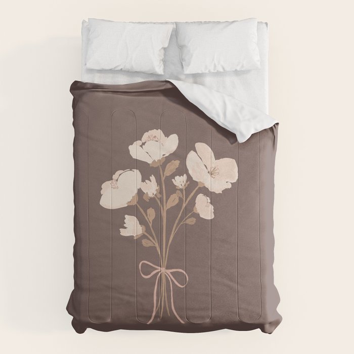 Delicate bouquet of flowers with bow - Peach and mocha copper Comforter Gallery Image 1