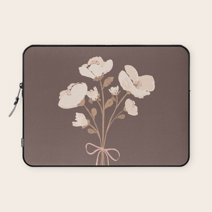 Delicate bouquet of flowers with bow - Peach and mocha copper Laptop Sleeve Gallery Image 1