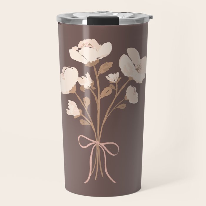 Delicate bouquet of flowers with bow - Peach and mocha copper Travel Mug Gallery Image 1