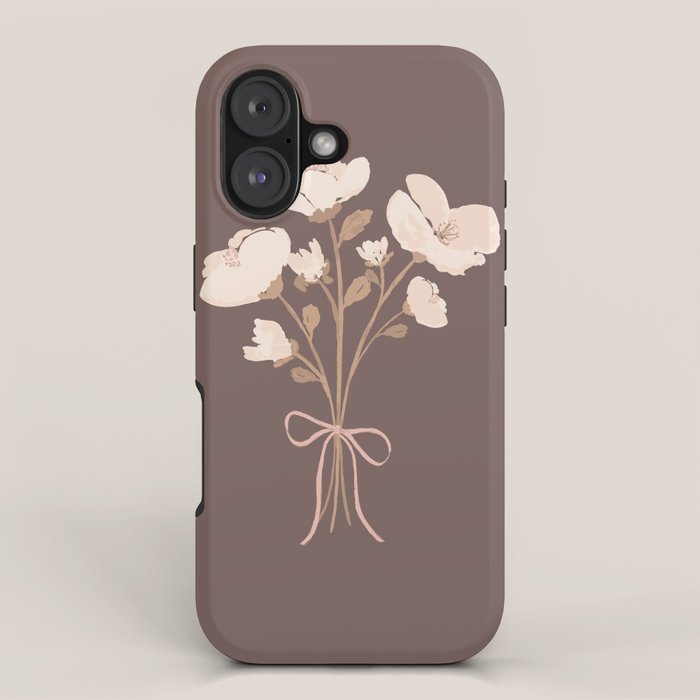 Delicate bouquet of flowers with bow - Peach and mocha copper iPhone Case Gallery Image 1