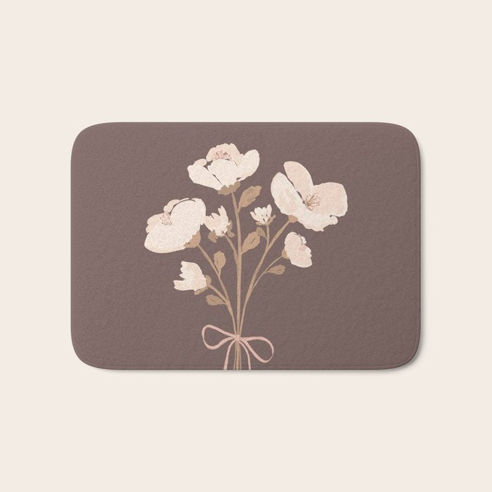 Delicate bouquet of flowers with bow - Peach and mocha copper Bath Mat Gallery Image 1