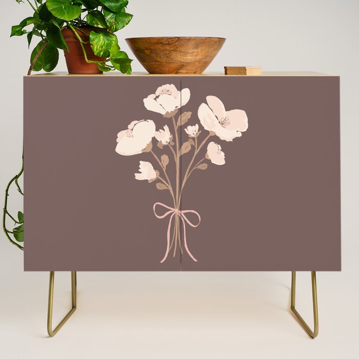 Delicate bouquet of flowers with bow - Peach and mocha copper Credenza Gallery Image 1