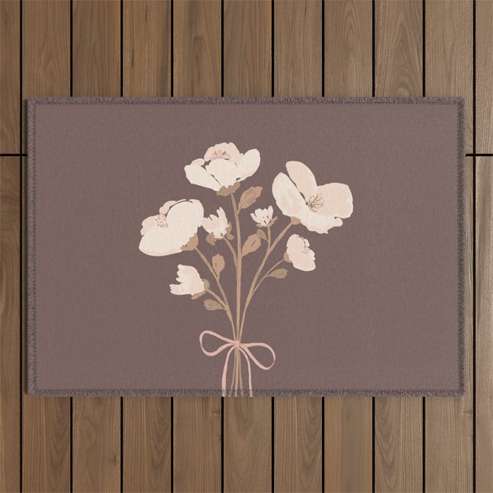 Delicate bouquet of flowers with bow - Peach and mocha copper Outdoor Rug Gallery Image 1