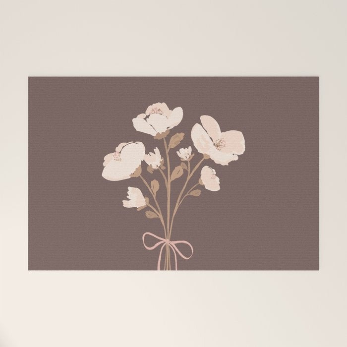 Delicate bouquet of flowers with bow - Peach and mocha copper Welcome Mat Gallery Image 1