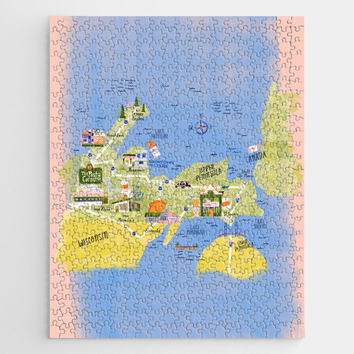 Map of Northern Michigan - Pasty Tour in Peach Jigsaw Puzzle Gallery Image 1