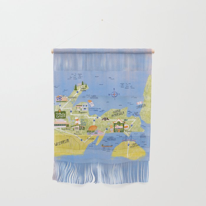 Map of Northern Michigan - Pasty Tour in Peach Wall Hanging Gallery Image 1