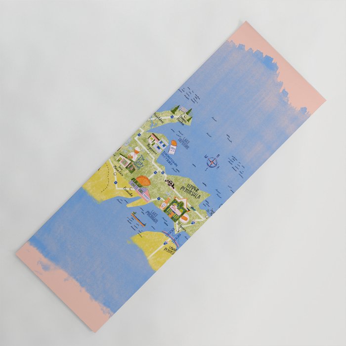Map of Northern Michigan - Pasty Tour in Peach Yoga Mat Gallery Image 1