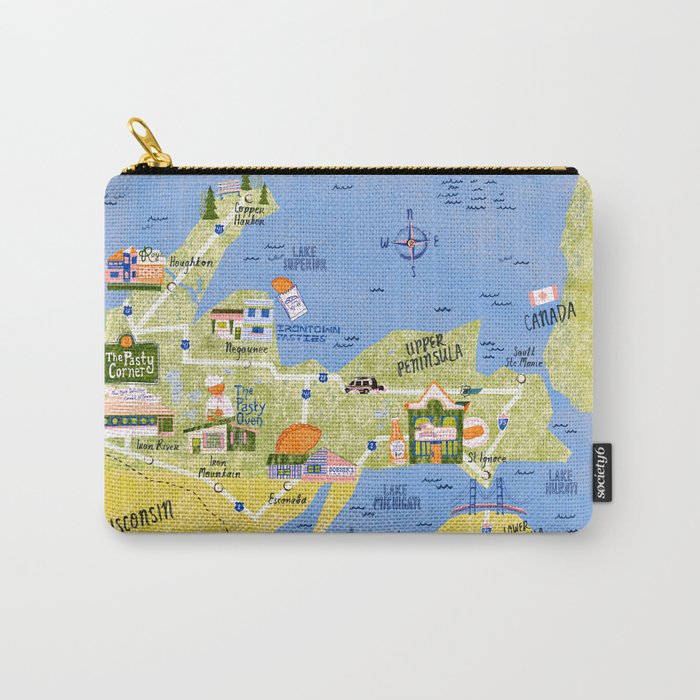 Map of Northern Michigan - Pasty Tour in Peach Carry All Pouch Gallery Image 1