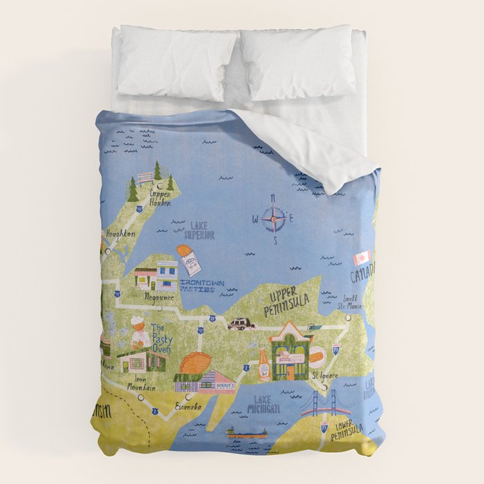 Map of Northern Michigan - Pasty Tour in Peach Duvet Cover Gallery Image 1