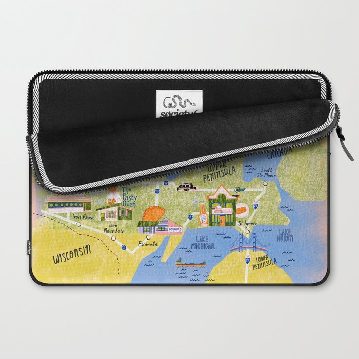 Map of Northern Michigan - Pasty Tour in Peach Laptop Sleeve Gallery Image 2